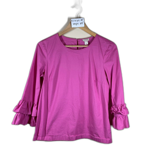 J. Crew Factory Pink Ruffle Sleeve Long Sleeve Blouse Style G7561 Size 6 Barbie - Picture 1 of 7